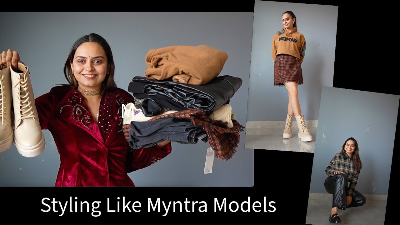 YouTube post by @SimranNikky for Wishlink. Caption reads: Myntra Winter Shopping Haul + Myntra models....