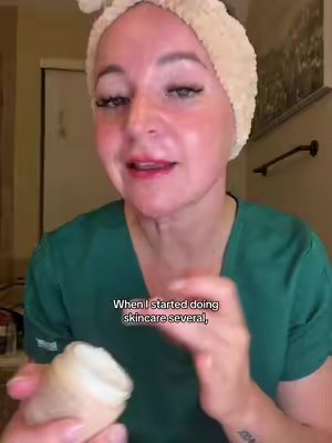 TikTok post by @absolutely.lisa for Eight Saints Skincare. Caption reads: It’s time to get serious 😂 #skincare #agingskin....
