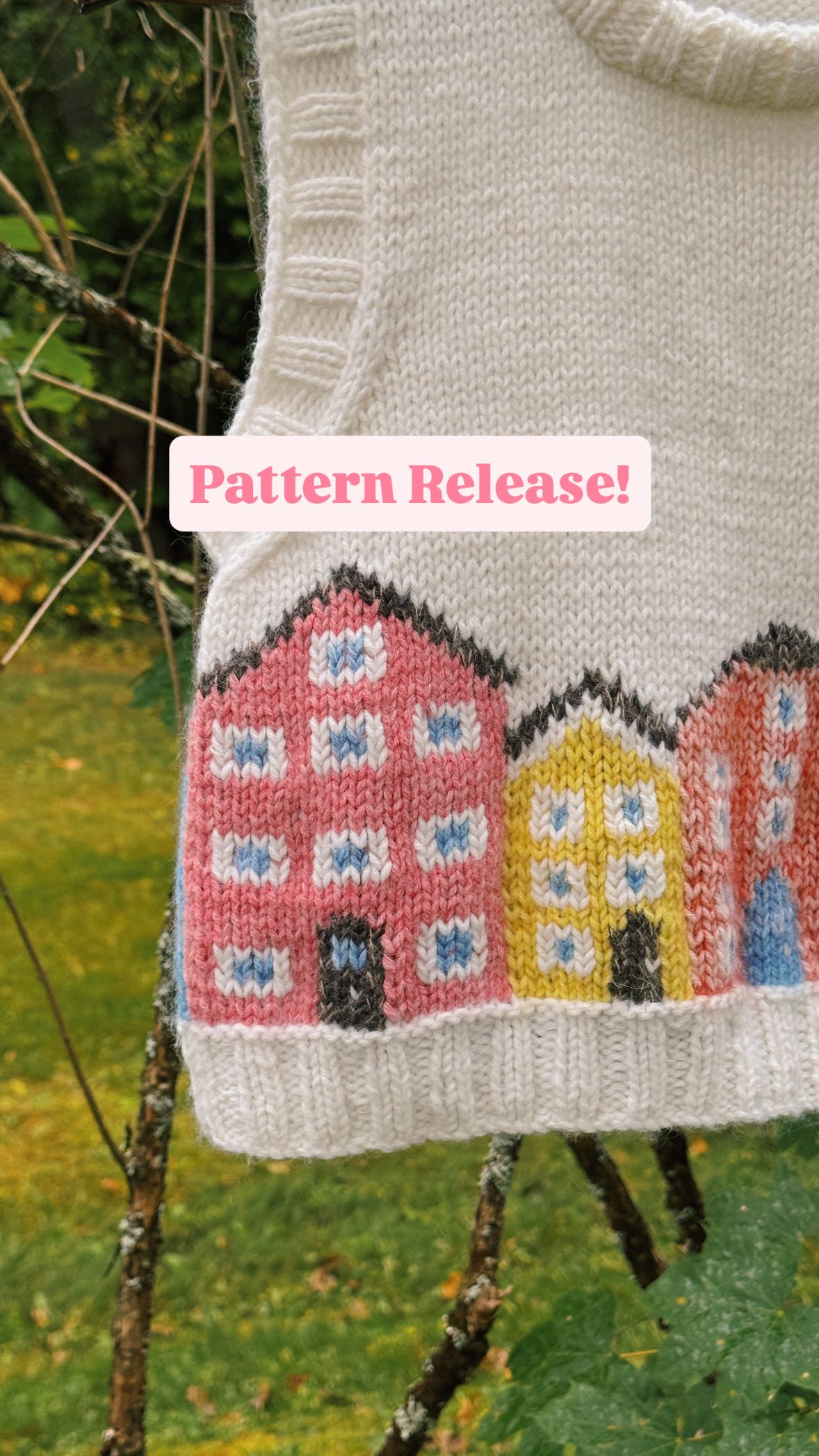 Instagram post by @knitsn.bits for Knit Picks. Caption reads: Happy pattern release day to the Happy Street....