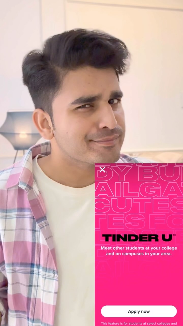 Instagram post by @the_amitgurjar1711 for Tinder. Caption reads: Your next college crush. Just one swipe away.....