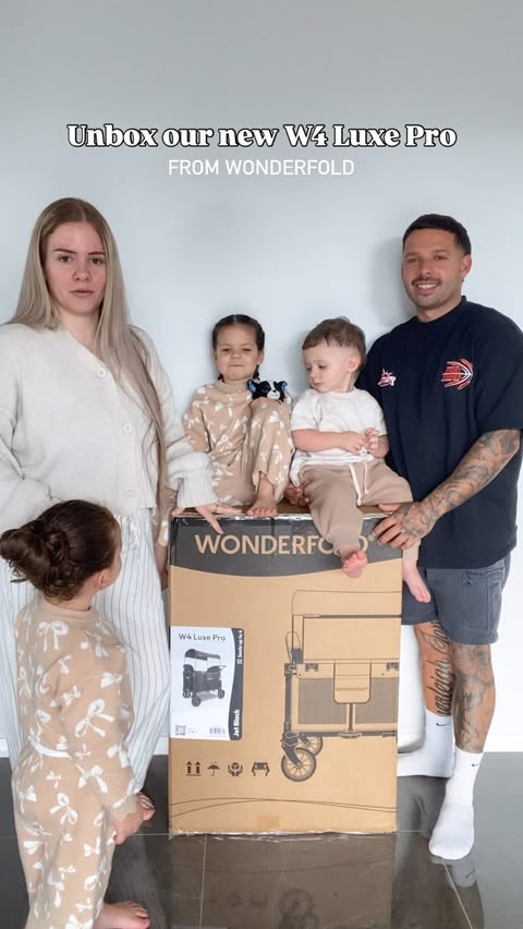 Instagram post by @the.sloan.family for WonderFold. Caption reads: Unbox our new W4 Luxe Pro Wagon from....