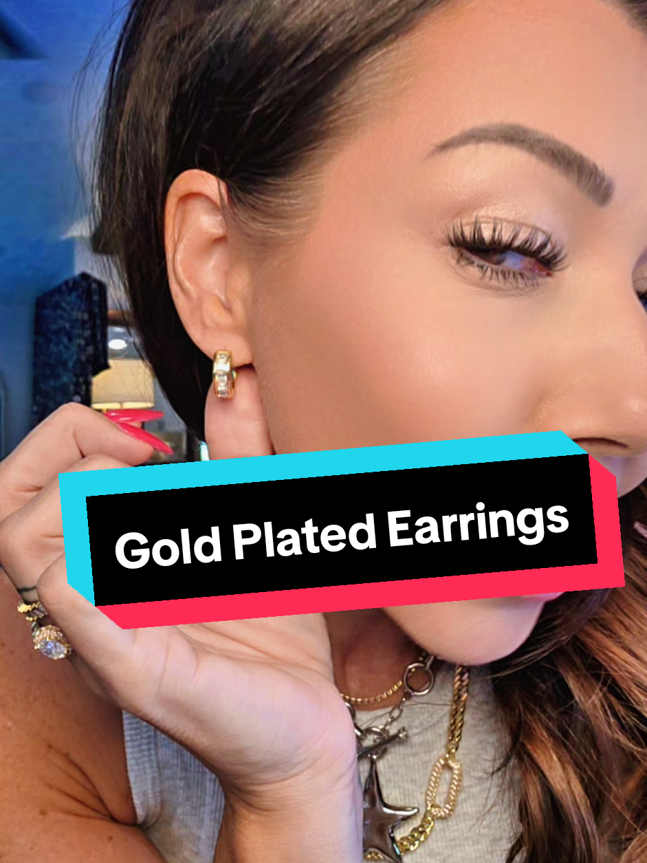 TikTok post by @brandie0720 for Cate & Chloe Jewelry. Caption reads: @Cate & Chloe #earrings #goldplated #jewelry....