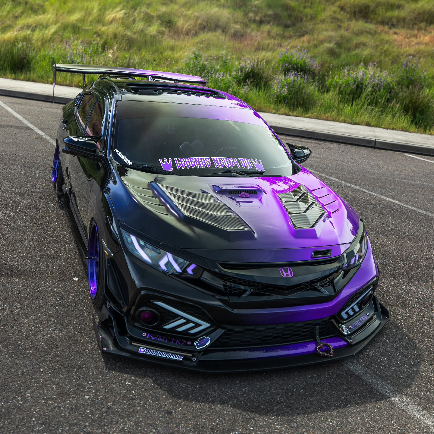 Instagram post by @thatdirtycivic for RAXTiFY. Caption reads: 💜💜💜 

Civic Wrap made by @raxtify_official....