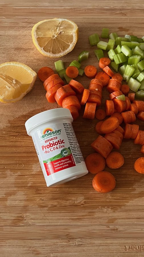 Instagram post by an influencer for Jamieson Vitamins. Caption reads: gut health = immune health over 70% of our immune....