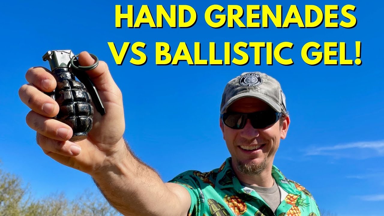 YouTube post by @TopShotDustin for Wiley X. Caption reads: Hand Grenade VS Ballistic Gel in Slow Motion!.