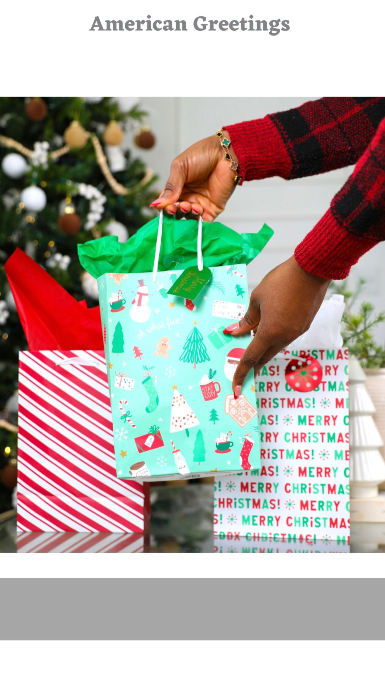 Instagram post by @iamsarah_sarah for American Greetings. Caption reads: #Ad Holiday season is here and this is a reminder....