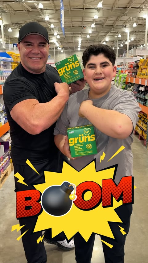 Instagram post by @a.j.andbigjustice for Grüns. Caption reads: Grab Grüns At A Costco Warehouse Near You And....