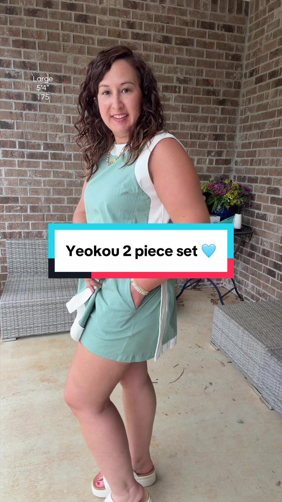 TikTok post by an influencer for Yeokou. Caption reads: [...] of the two piece sets! 🙌🏼🩵 @Yeokou....