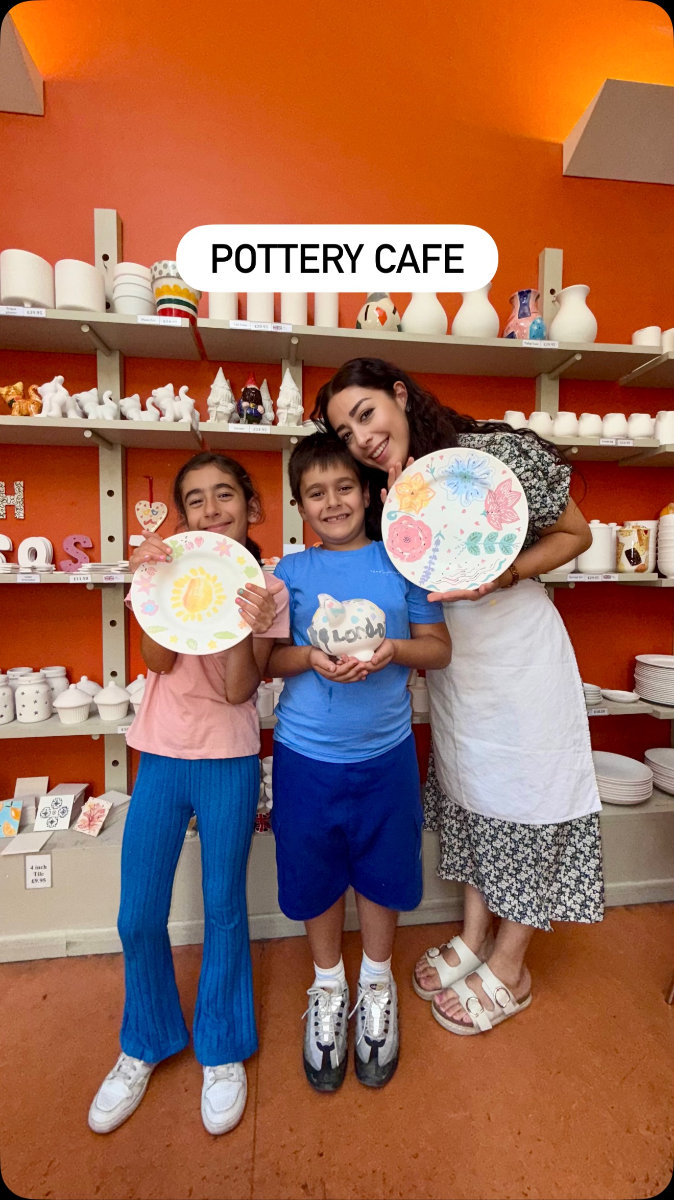 Instagram post by @social_mums_ for Pottery Café. Caption reads: [...] or planning a creative date night - Pottery....