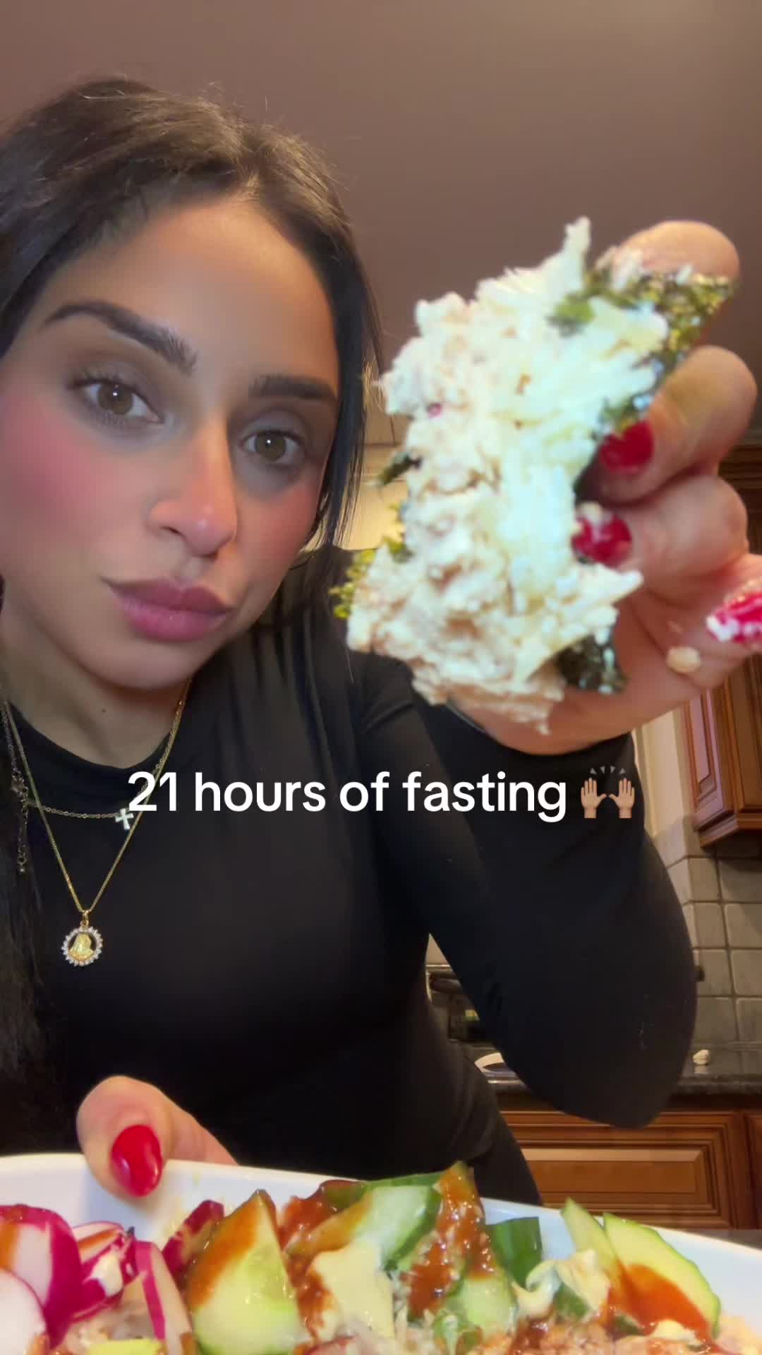 TikTok post by @rita_ay for Fishwife. Caption reads: Fasting daily helps me maintain my weight.. it....