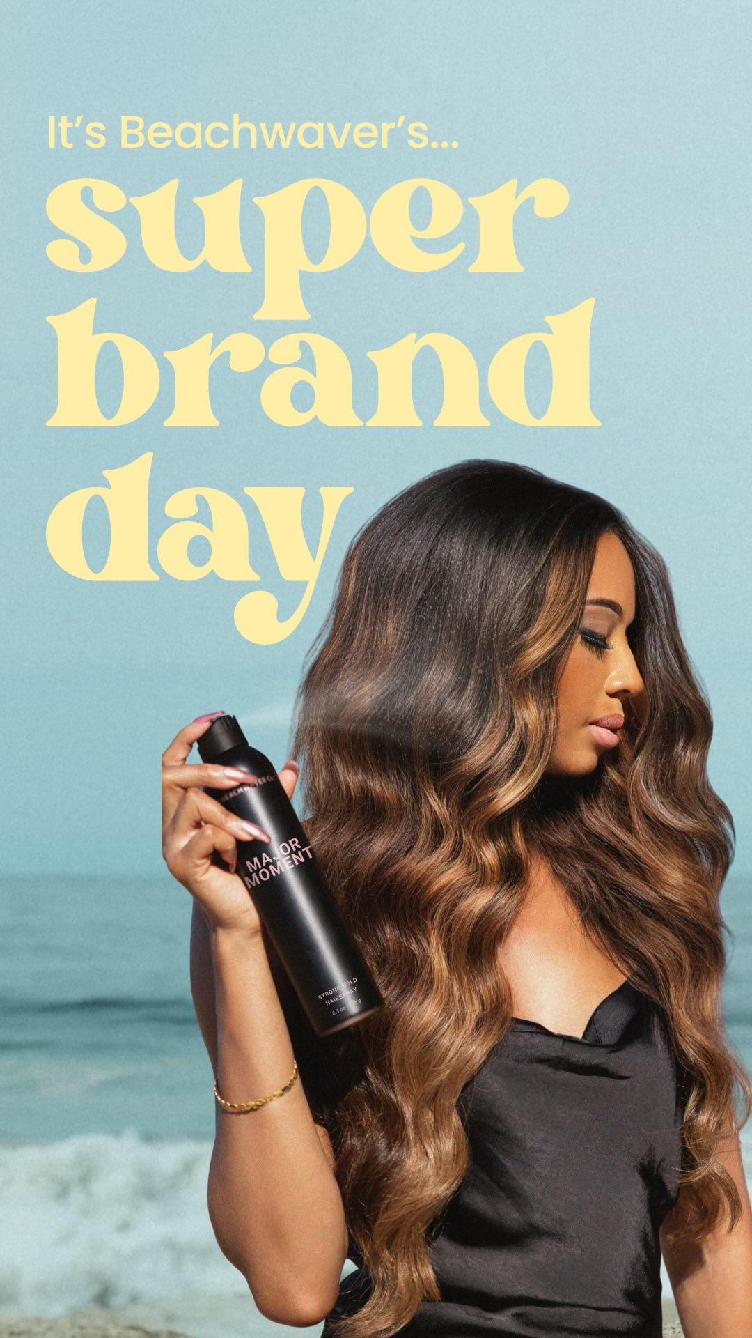 Instagram post by @sarahpotempa for Beachwaver. Caption reads: It’s officially Beachwaver’s Super Brand Day on....