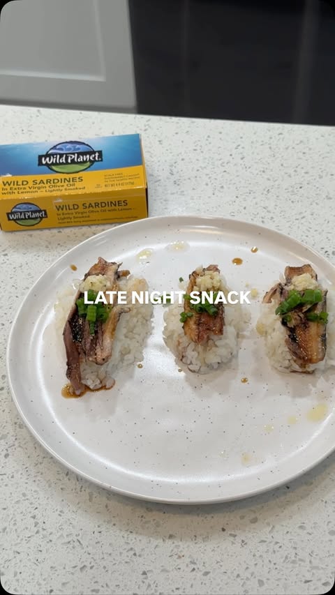 Instagram post by @drewdalu for Wild Planet Foods. Caption reads: Late Night craving upgraded with @wildplanetfoods....