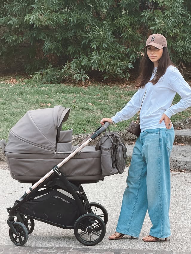 Instagram post by @beatricepedrali for Inglesina. Caption reads: in my mom era 🎠 daily walk with @inglesinababy....