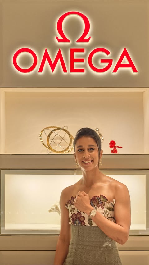 Instagram post by @jemimahrodrigues for OMEGA. Caption reads: Throwback to a lovely evening with @omega at....