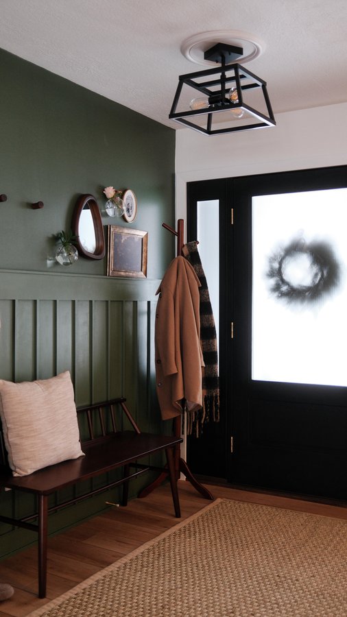 Instagram post by @newbuild_newlyweds for Feit Electric. Caption reads: [...] Katalyst semi flush mount light from Feit....