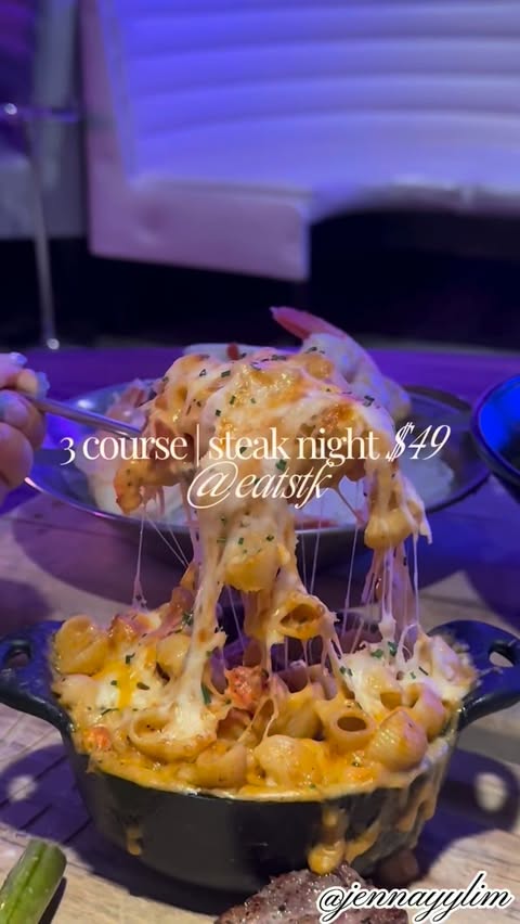 Instagram post by @jennayylim for STK Steakhouse. Caption reads: 3 course steak dinner for $49 per person @eatstk....