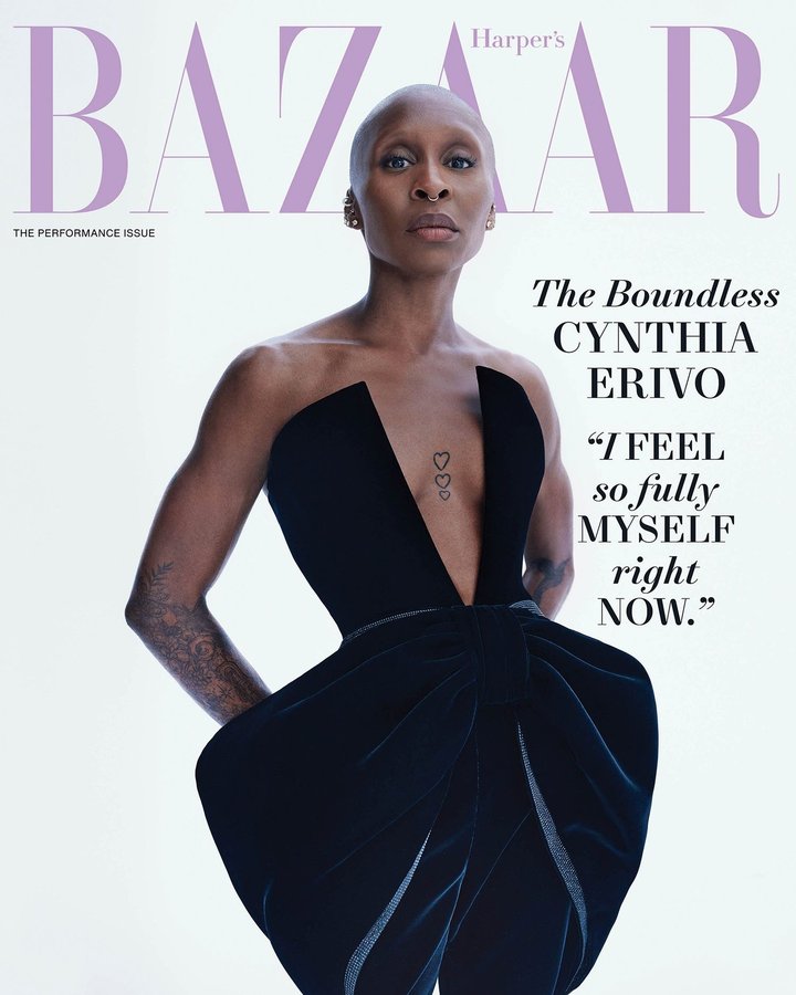 Instagram post by @cynthiaerivo for Harper’s BAZAAR. Caption reads: Introducing Bazaar’s November cover star:....