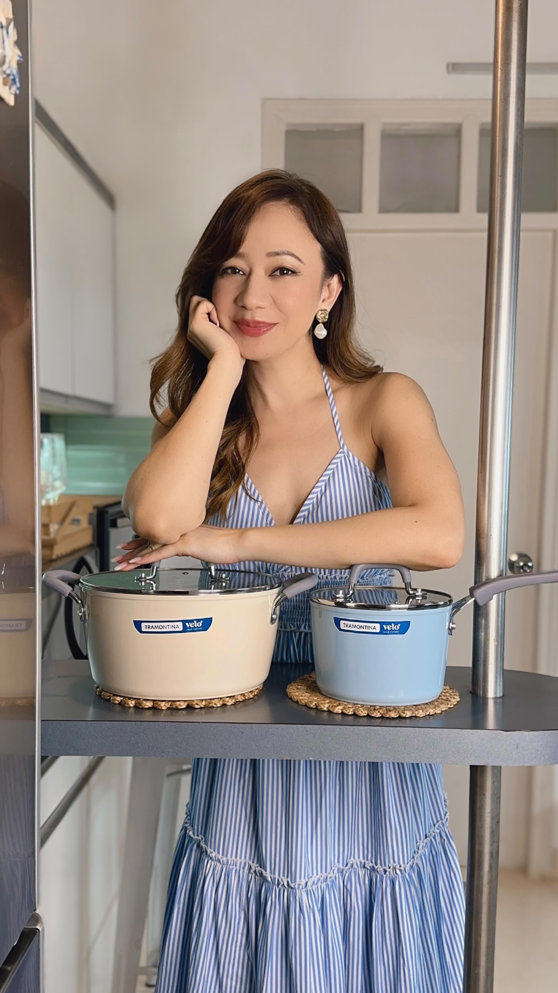 Instagram post by @natasha_shrotri for Tramontina. Caption reads: [...] reflects just that 💙🤍

The Velo Collection....