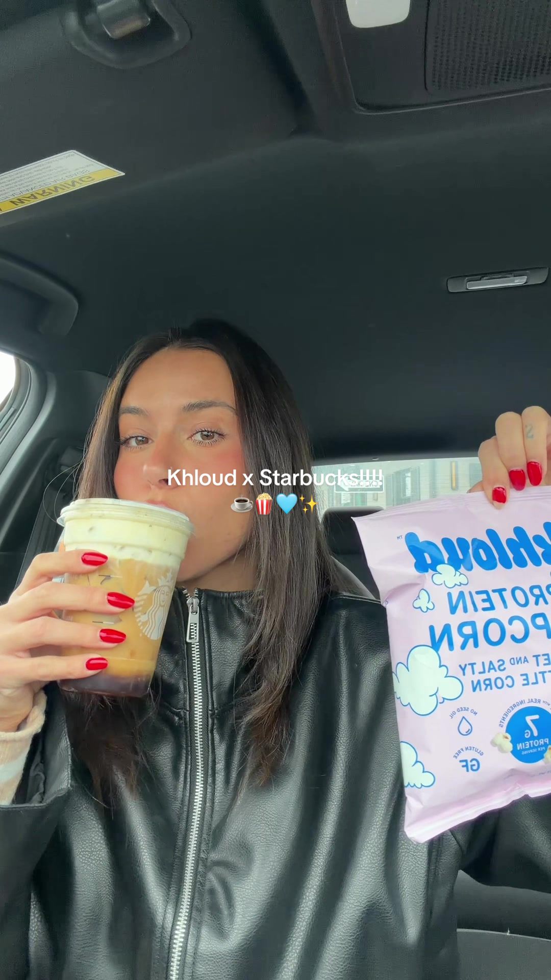TikTok post by @siddneyyx for KhloudFoods. Caption reads: My new favorite protein combo from Starbucks!!!....