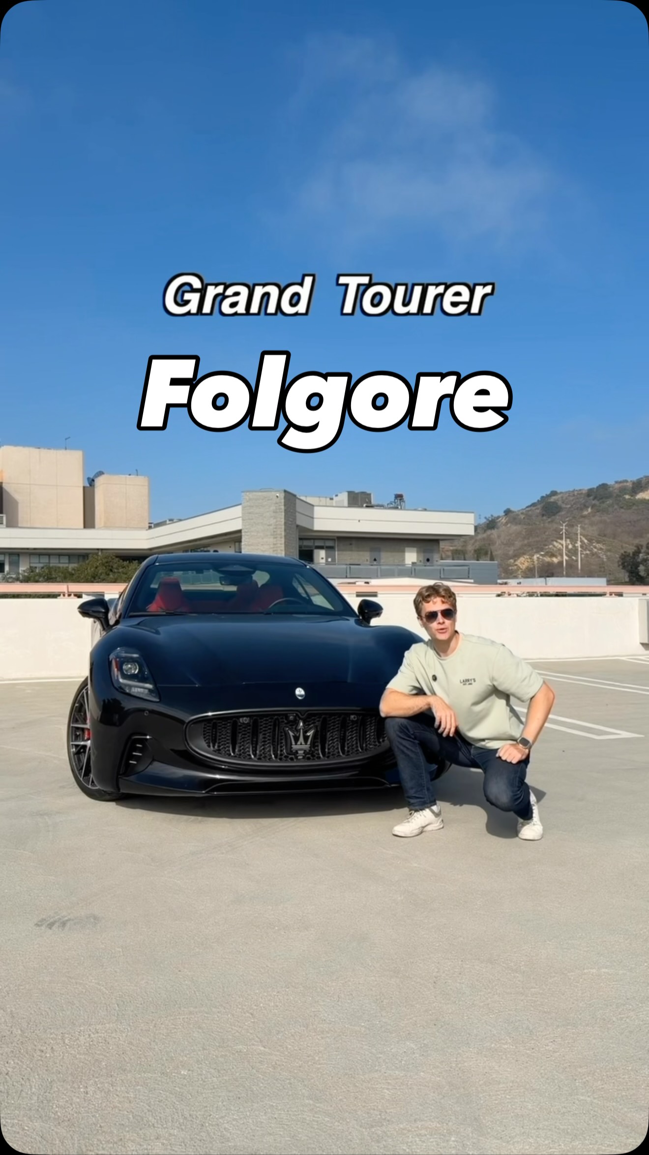 Instagram post by @drakemoschkau for Maserati. Caption reads: The @maserati GranTurismo Folgore is surprisingly....