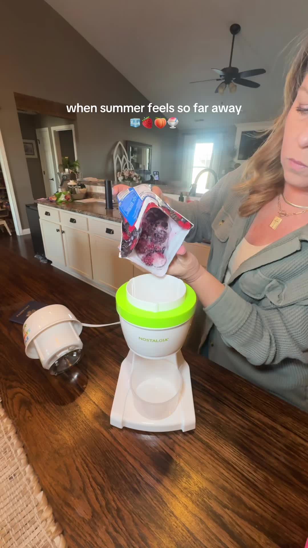 TikTok post by @tonyam28 for QVC. Caption reads: [...] summer to have frozen fruit shaved ice.....