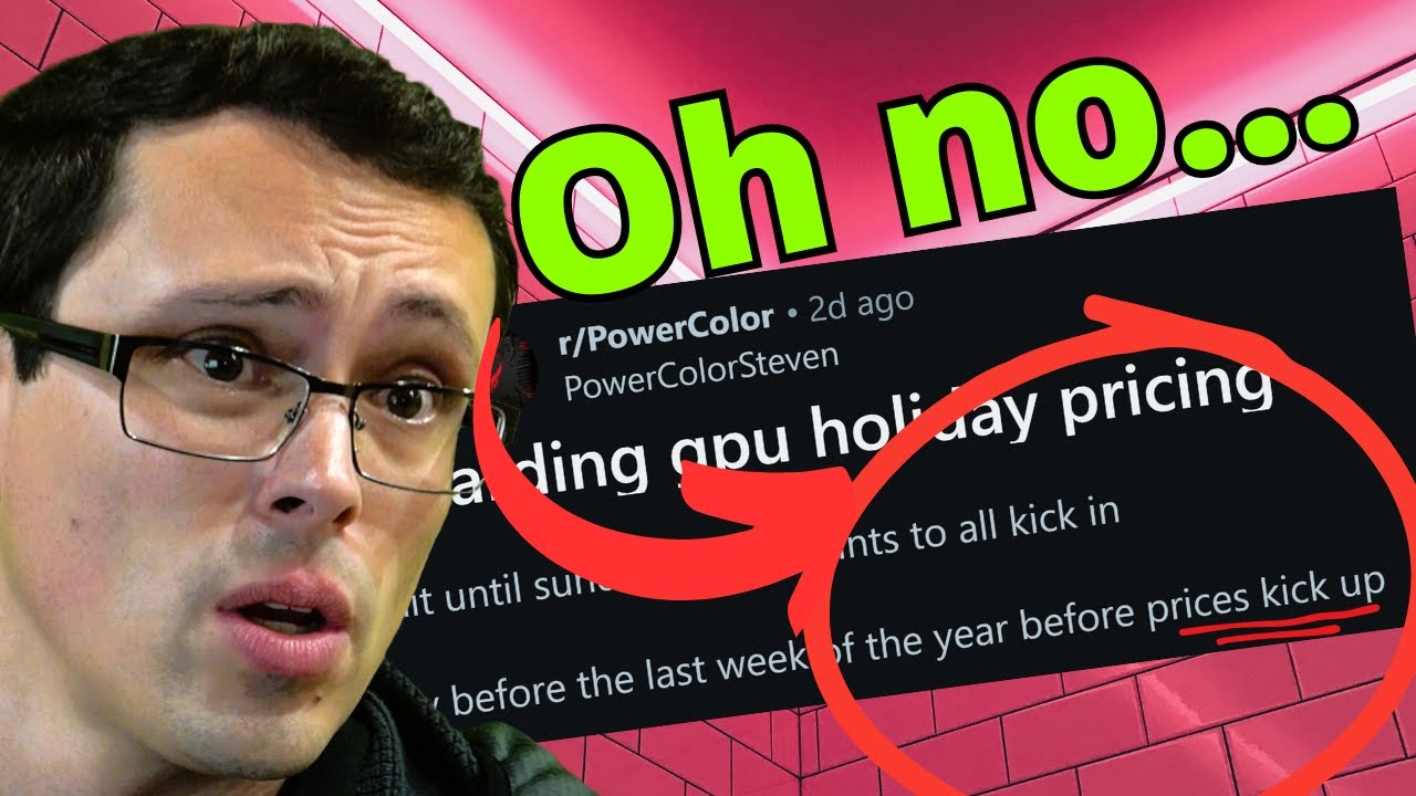 YouTube post by @danielowentech for Newegg. Caption reads: BF Deals!!! 2026=GPU Price Disaster | Steam....