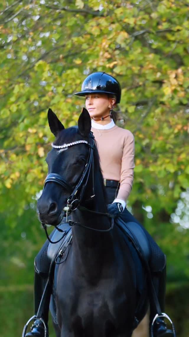 Instagram post by @georgiewestdressage for Holland Cooper. Caption reads: Autumn hacks with my little lady last weekend.....