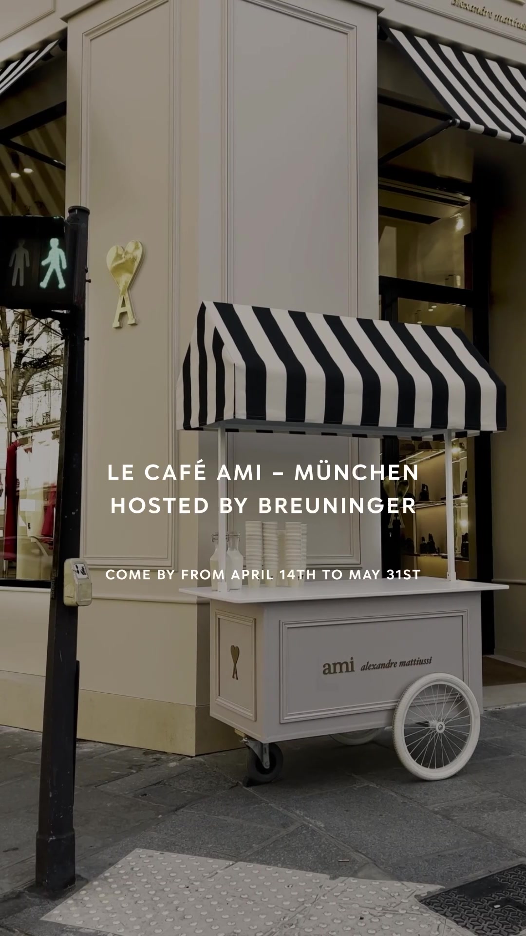 TikTok post by @breuninger for AMI Paris. Caption reads: [...] the opening of an ephemeral @amiparis pop-up....