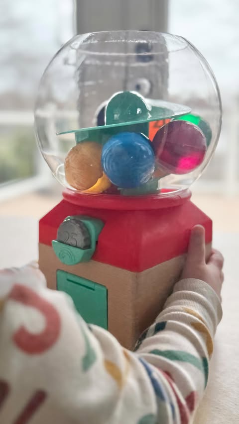 Instagram post by @teacher.mama_ for Battat toys. Caption reads: [...] play! This new gumball machine from....