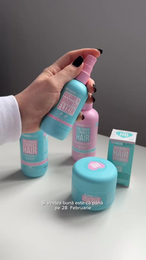 Instagram post by @a.linanicoleta for Hairburst. Caption reads: [...] pachetele promotionale pe site-ul....
