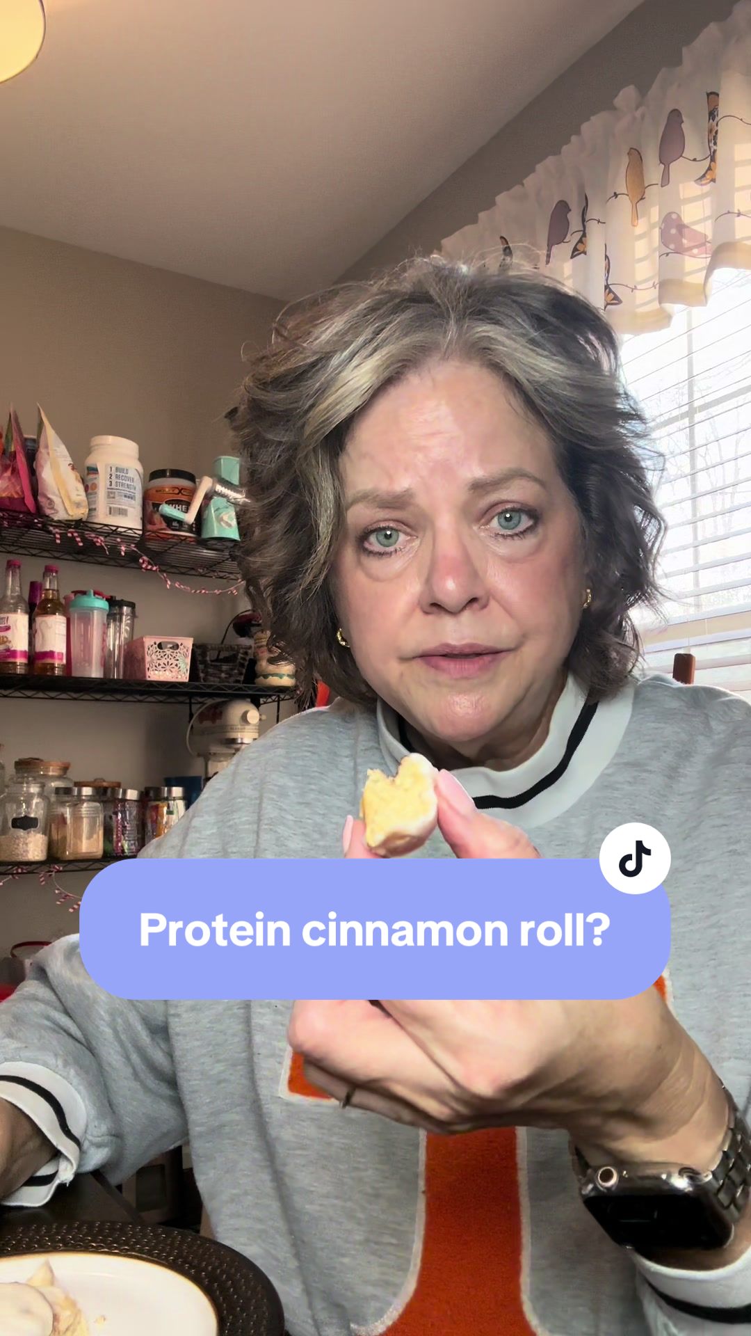 TikTok post by @christyconradfeld for Legendary Foods. Caption reads: These high protein low carb cinnamon rolls are so....