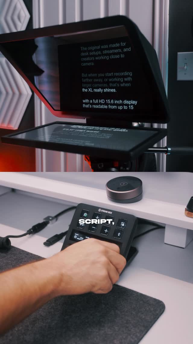 Instagram post by @itsmeblasten for Elgato. Caption reads: ✨The new Elgato Prompter XL takes everything we....