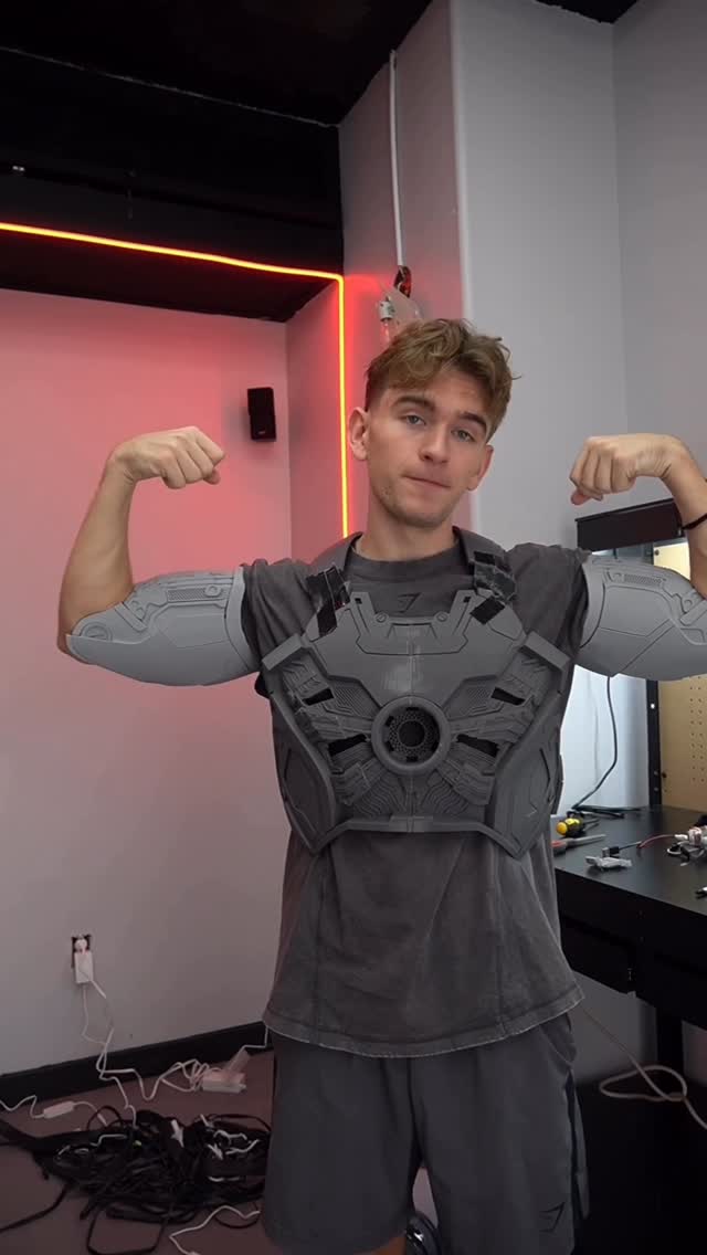 Instagram post by @robbiedoesthingz for Creality. Caption reads: Part 4 of Building a Working Iron Man Suit😎....