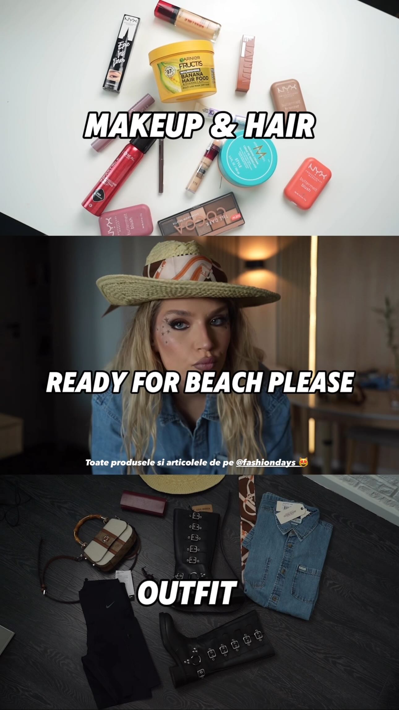 Instagram post by @makeup_miru for Fashion Days. Caption reads: AD | Get ready with me 🤠
Hair on slick mode cu....