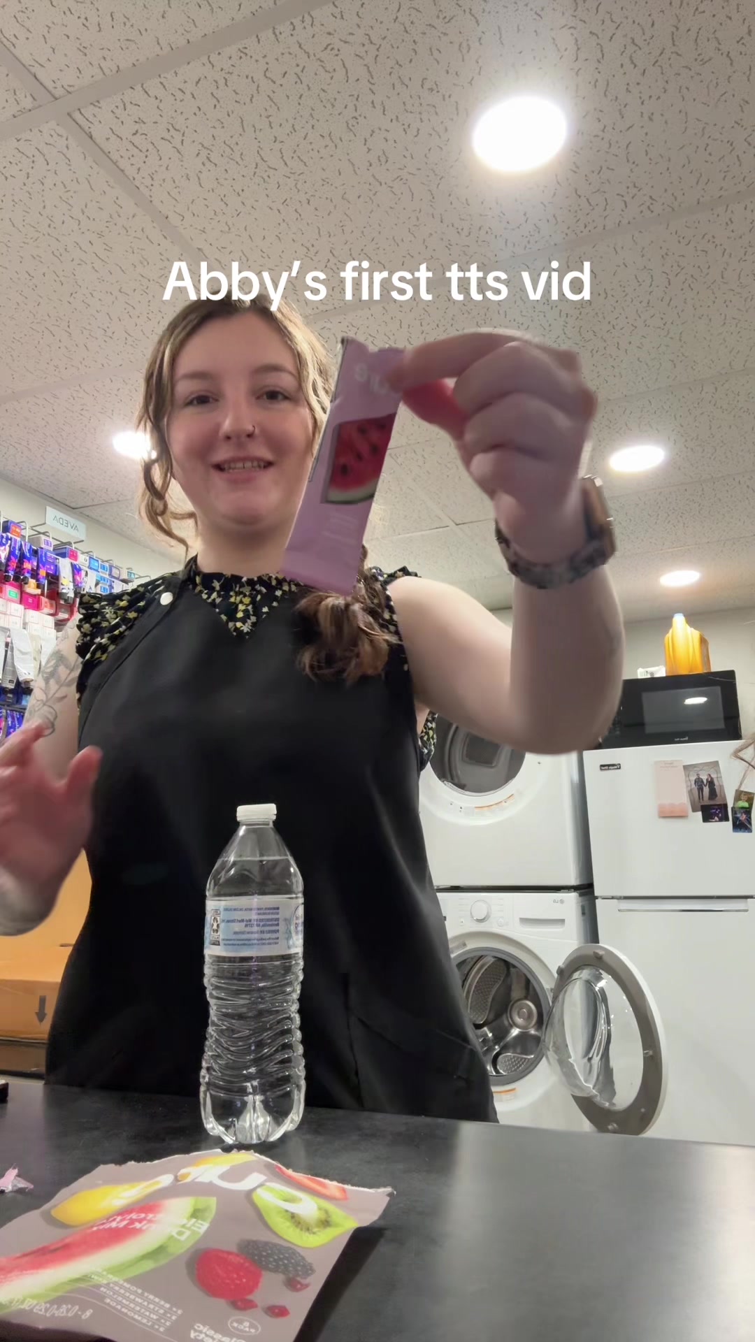 TikTok post by @8nnamae for Cure Hydration. Caption reads: show Abby some love pls #hairstylist....