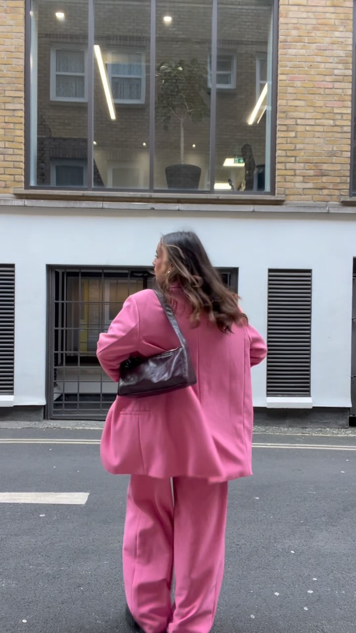 Instagram post by @lailazaidi for Hirestreet. Caption reads: [...] DREAMIEST pink suit to ever exist......