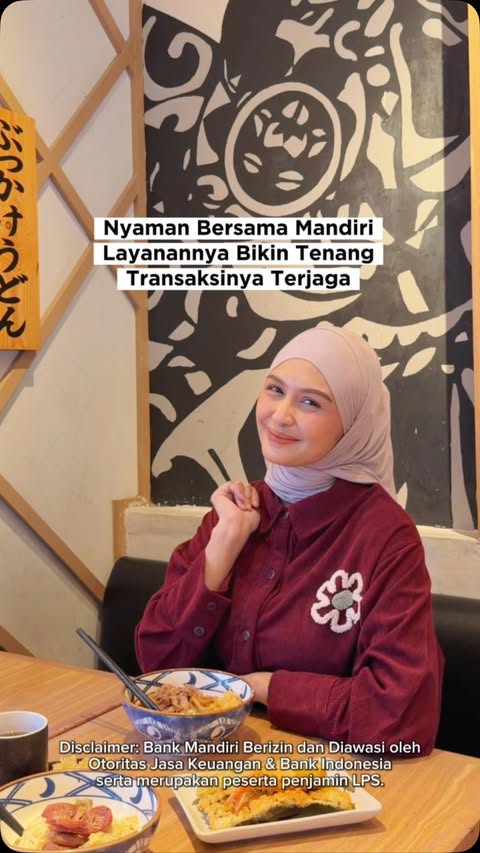 Instagram post by @nurzhima_ for Bank Mandiri. Caption reads: [...] manfaatkan Promo FOMO HUT RI ke-81....