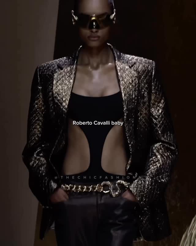 Instagram post by @thechicfashionn for Roberto Cavalli. Caption reads: This collection is so damn cool.