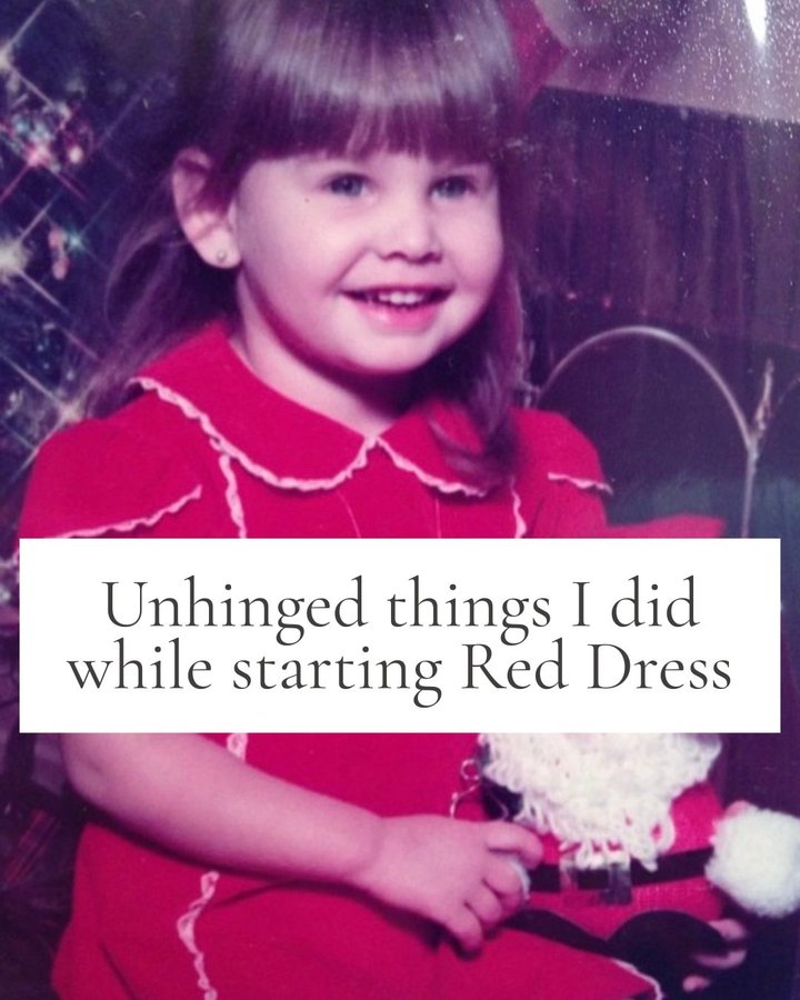 Instagram post by @dianaathenabest for Red Dress. Caption reads: Unhinged things I did while starting Red Dress!....