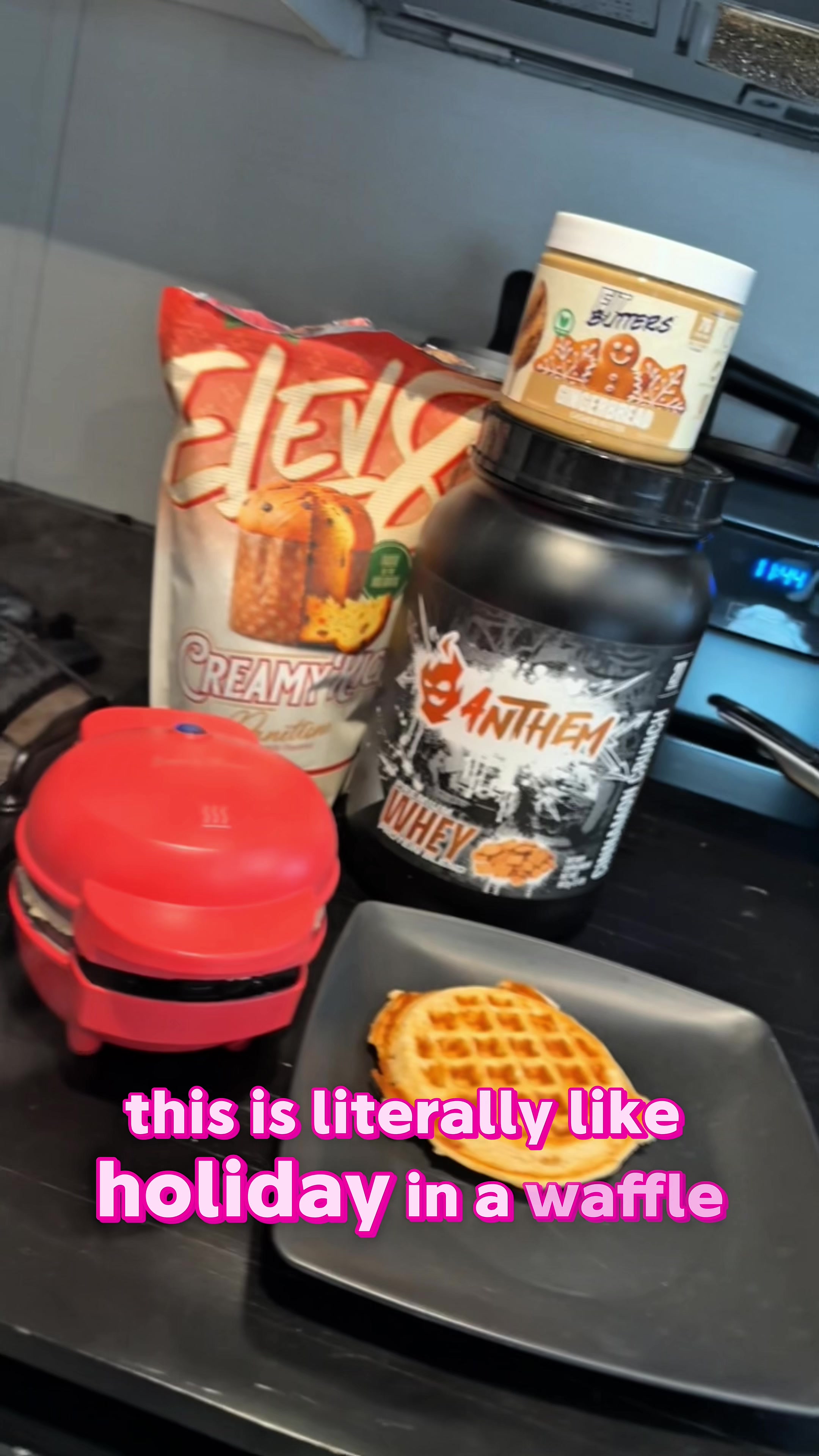TikTok post by @ifbbpro.jordainsue for FIt Butters. Caption reads: Cinnamon Crunch @Anthem Athletic Company Protein +....