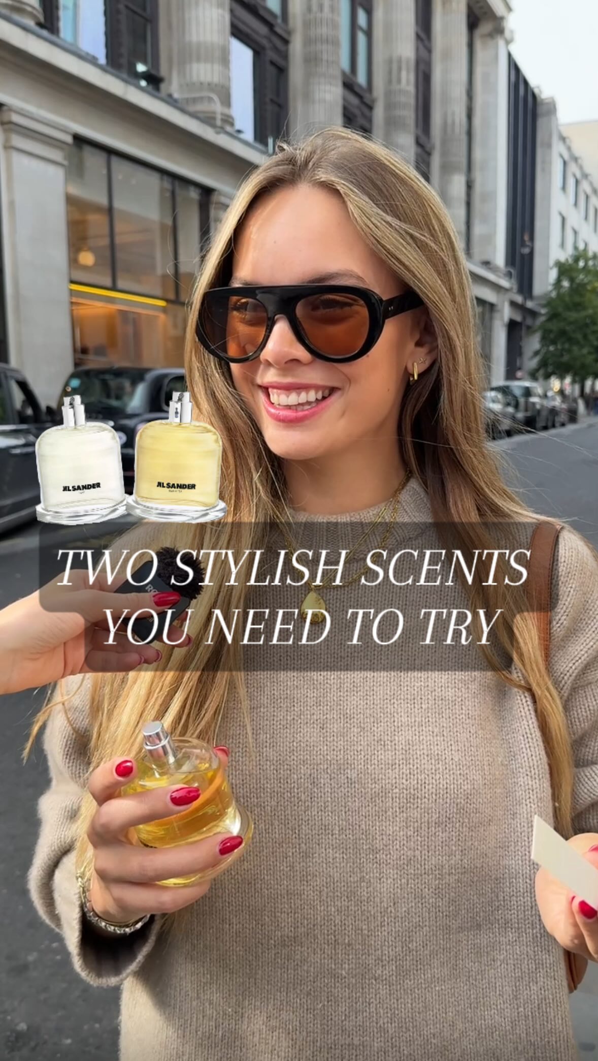 Instagram post by @the___gloss for JIL SANDER. Caption reads: Stylish scents you need right now from @jilsander....