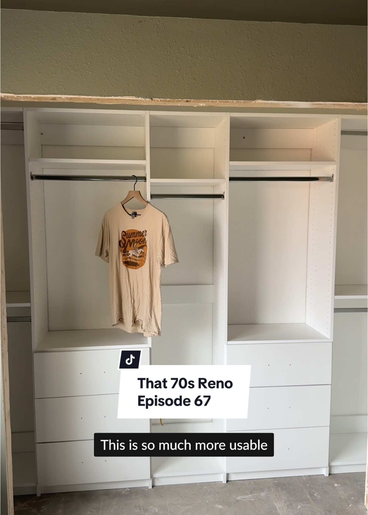 TikTok post by @dawson.diy for Modular Closets. Caption reads: [...] should I use 👀 Big thanks to @Modular....
