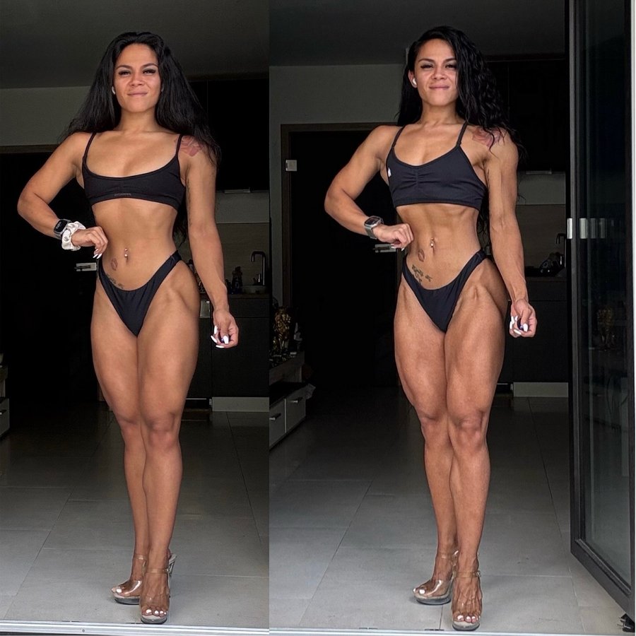 Instagram post by @consitajuliana for Angel Competition Bikinis. Caption reads: My 4 Weeks Transformation 🔥 #prep....