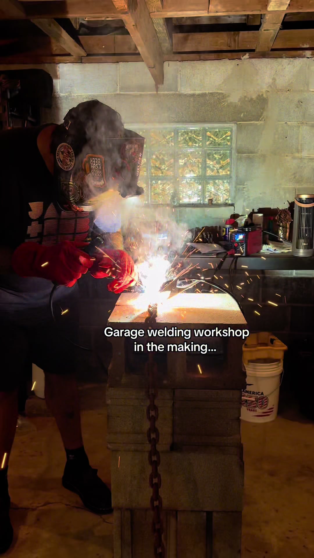 TikTok post by @mike.n.maddie for YesWelder® Official. Caption reads: First weld today thanks to @GNIWELDER for the....