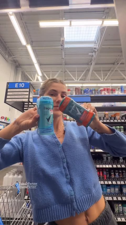 Instagram post by @emiliaareza for Degree. Caption reads: [...] Walmart run 🚨 #WalmartPartner....
