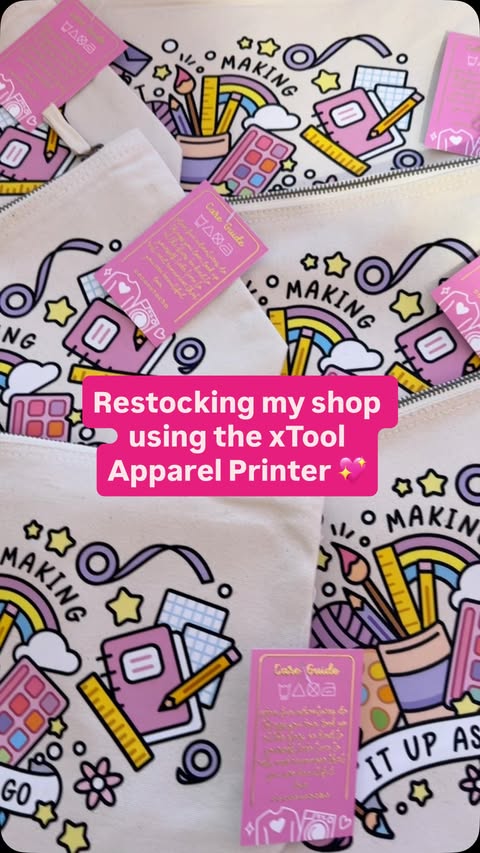 Instagram post by @coconutacha for xTool. Caption reads: [...] I’m in LOVE with my Apparel Printer (ty....