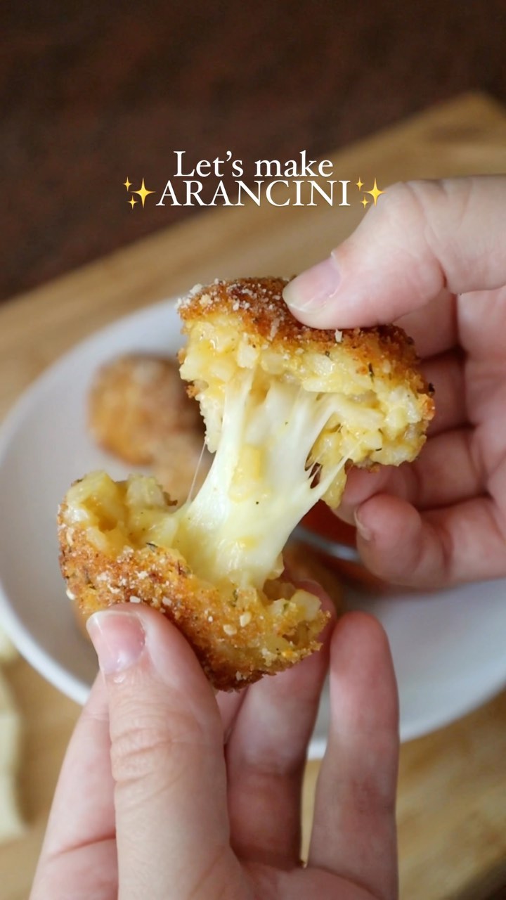 Instagram post by @nyfoodsharings for Eggland's Best. Caption reads: Cheesy, bite-sized arancini are THE treat to make....