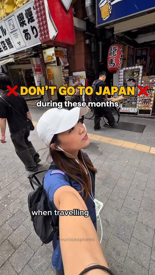 Instagram post by @eunicexplores for Skyscanner. Caption reads: DON’T GO TO JAPAN ❌

…in these months and when to....