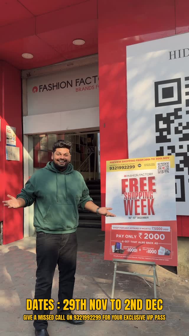 Instagram post by @explorewithtiwariji for Fashion Factory. Caption reads: 📲 Give a missed call on 9321992299 for VIP....