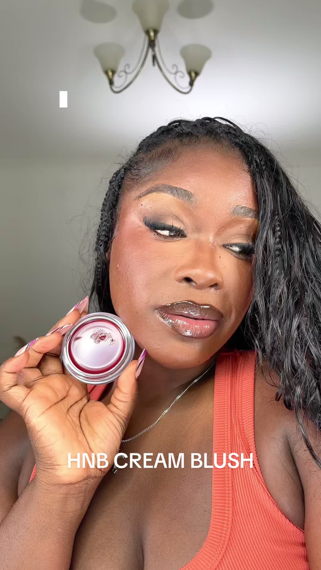 TikTok post by @xm.rose_ for HNB Cosmetics. Caption reads: @HNB Cosmetics A DEEP RED AS A BLUSH?! The....